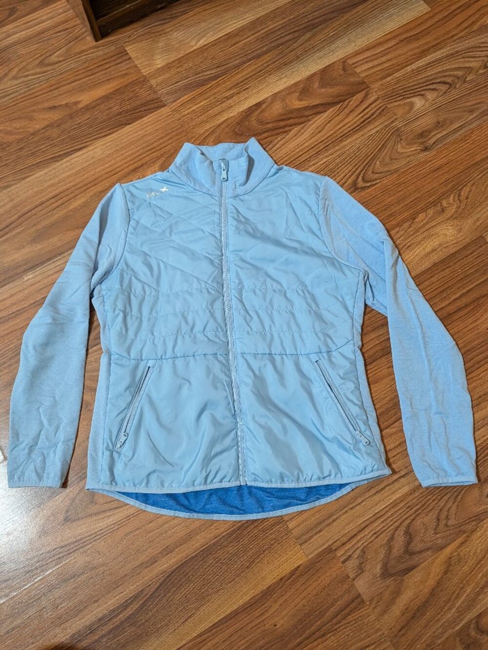 RLX Ralph Lauren Blue Quilted Hybrid Full Zip Jacket Wool Blend Medium